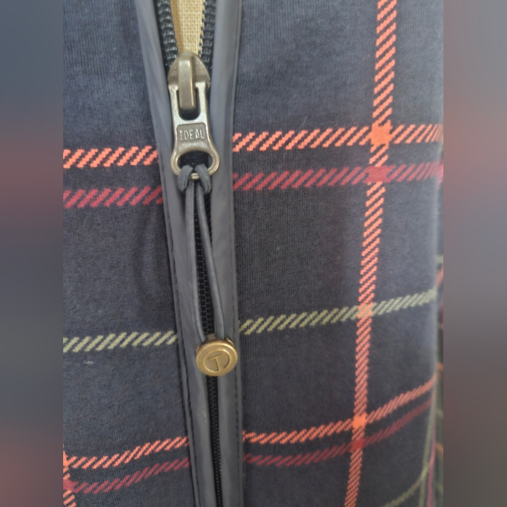 TALBOTS Pink & Green Tattersall Plaid Navy Fleece Field Jacket | SZ L - Picture 8 of 16